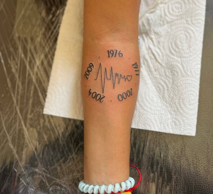 Tatouage pour la famille : Dates de naissance avec battement de cœur