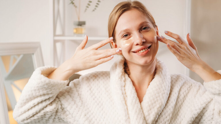 Eye patches skin care smiling woman face hydrogel