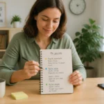 Personne sereine organisant sa journée sur un carnet pour réduire le stress au quotidien